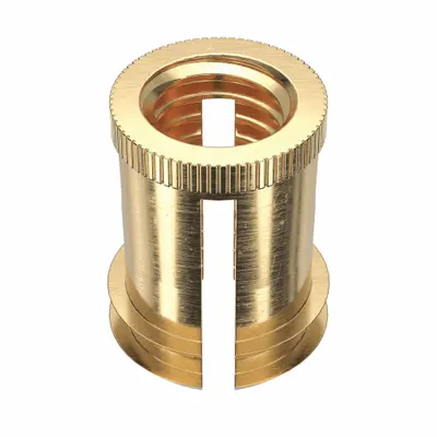 E-Z-LOK Finsert: #10-32 Thread Size, 3/8 in Overall Lg, 17/64 in Dia, Brass, Plain - Finned Press Fit-Inserts