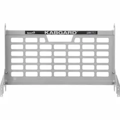 This steel safety screen is designed for use with service body trucks. It helps protect the cab from shifting cargo during transport. The protector has a gloss white finish and measures 54 inches wide by 27 inches tall.