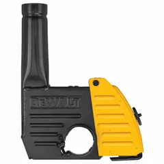 Dust collection shroud with tool-free clamp for quick removal and adjustment. Designed for use with DEWALT angle grinders. Captures airborne particles during grinding and surface preparation tasks.