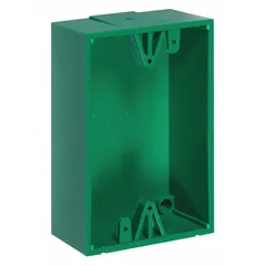 This green polycarbonate back box kit is designed for use with Select-Alert alarm and wall fixture covers. It provides a secure enclosure for wiring and components, supporting installation in industrial settings.