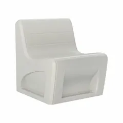 Freestanding armless lounge chair with a stone gray polyethylene seat. Features an integrated door for secure storage. UL 94 HB rated and Green Guard Gold Certified. Suitable for commercial waiting areas, break rooms, or collaborative spaces.