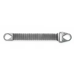 This wire mesh sling is configured as a triangle and choker type for lifting and positioning loads. Constructed from 10 gauge alloy steel wire, it measures 6 ft in length and 4 in in width. The steel mesh construction resists abrasion and heat, making it suitable for handling sharp-edged or hot materials in industrial settings.