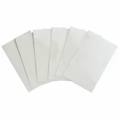 Clear polyester laminate sheet with permanent adhesive, measuring 2 1/2 inches high by 1 1/2 inches wide. Applied over printed labels to protect against abrasion, chemicals, and moisture in industrial environments such as manufacturing, warehousing, and facility maintenance.