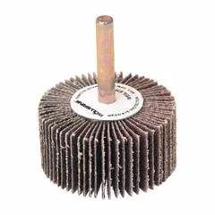 This general purpose flap wheel from WEILER's Wolverine series is designed for deburring, blending, and finishing on ferrous and non-ferrous metals. The 60-grit aluminum oxide abrasive provides medium stock removal and surface conditioning. It features a 2-inch diameter, 1-inch width, and a 1/4-inch straight-shank for use with compatible rotary tools.