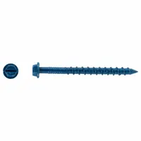 Self-threading concrete screw anchor with external hex drive, made of steel. Removable design for fastening fixtures to concrete, brick, or block. 3/16 in diameter, 2 1/4 in overall length. Supplied in a 100-pack