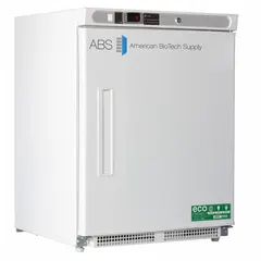 This undercounter lab refrigerator provides a 1°C to 10°C temperature range for storing biological samples, reagents, and pharmaceuticals. It features a white finish, a right-opening swing solid door, and a temperature alarm. Uses R-600a refrigerant and has an overall depth of 24 1/2 inches.