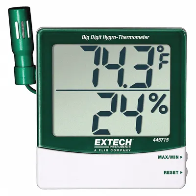 EXTECH Digital Hygrometer: 10%to 99% Humidity Range, Temp - Desk & Wall Mount Meters with Cabled Sensors