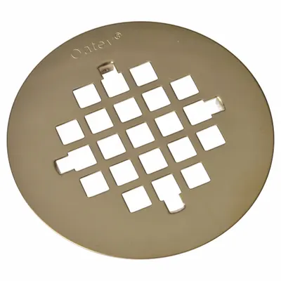 OATEY Strainer: Stainless Steel, Brass, 4 1/4 in Overall Dia, 1/4 in Overall Ht - Strainers for Shower Drains