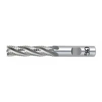 This OSG roughing end mill is made of cobalt for heat resistance and durability. It has 4 flutes, a 3/4" mill diameter, 3" length of cut, and 5-1/4" overall length. Designed for heavy material removal in ferrous metals such as steel and stainless steel, it is used in milling operations requiring high stock removal rates before finishing passes