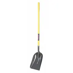 Standard scoop shovel with a steel #10 blade in black finish. Blade dimensions: 17 7/8 in length, 14 1/4 in width. Used for general material handling tasks such as moving grain, sand, or light debris.