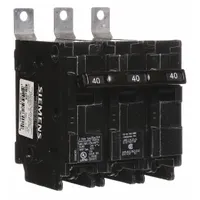 Three-pole miniature circuit breaker rated 40 A at 240V AC, suitable for bolt-on mounting in Siemens P1 panelboards. Provides overcurrent protection in electrical distribution systems. Maximum AIR rating of 22 kA at 120/240V AC