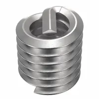 Screw-locking tangless helical insert for repairing or reinforcing threaded holes in metal. Features 1/4"-20 coarse thread, 18-8 material grade, dry film lubricant finish, and tensile strength of 200,000 to 250,000 psi. Right-hand thread direction. Supplied in a 100-piece pack