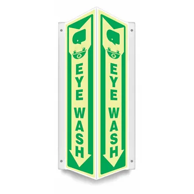 CONDOR Safety Sign: PETG, Mounting Holes Sign Mounting, 18 in x 7 1/2 in Nominal Sign Size - V-Shape Projection Eye Wash Signs