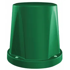 Floor-mounted stool with a polyethylene seat in green. Single seat, no arms, 15-1/2 in seat height. Meets ISO 22196 and UL 94 standards. Suitable for workstations, labs, and assembly areas requiring easy-to-clean seating.