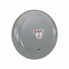 This bell alarm produces a bell sound for signaling alerts, shift changes, or emergencies. Suitable for indoor and outdoor use, it features a 10-inch diameter and a gray finish.