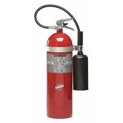BUCKEYE 15 lb Carbon Dioxide Fire Extinguisher, rated 10B:C for Class B flammable liquid and Class C electrical fires. The CO2 agent leaves no residue, making it suitable for use on sensitive equipment and in areas where clean suppression is required.