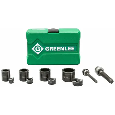 GREENLEE Knockout Punch Set: 10 ga Max Sheet Metal Capacity-Steel, Falls Free/Splitter - Greenlee Knockout Punch & Die Sets