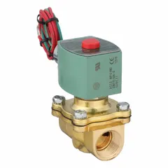 This 2-way, 2-position normally closed solenoid valve is designed for high-flow applications. It features a 3/4 in pipe size and operates on 12V DC. The watertight coil enclosure suits environments where moisture resistance is required. Typical uses include on/off control of liquids or gases in industrial fluid systems.