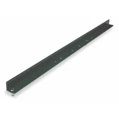 Steel bolt-on package stop designed for straight-frame skate wheel and roller conveyors. Fits 36 in between frame width, with 1 1/2 in overall height. Suitable for light- to medium-duty applications to halt or accumulate packages along the conveyor line.