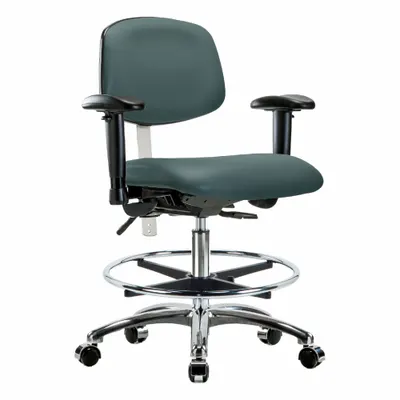 OEM Vinyl Cleanroom Chair with Arms, Adjustable Height 21 1/2" to 29", ISO 5 - Vinyl Cleanroom Chairs