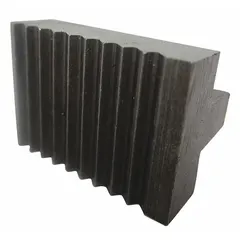 This carbon steel heel jaw is designed for use with pipe wrenches, providing a serrated gripping surface for securing pipes. It serves as a replacement part for worn or damaged heel jaws in plumbing, construction, and maintenance applications.