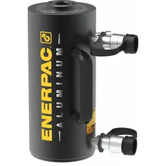 The ENERPAC RARH306 is a 30-ton nominal capacity lightweight hollow hydraulic ram with a 5 15/16 in nominal stroke length and a 1.34 in center hole. Designed for tensioning, pulling, and lifting applications where a rod or cable must pass through the ram. Suitable for use in construction, bridge maintenance, and heavy equipment repair.