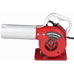 This heat blower operates on 240V AC with a current draw of 5.2 A and features a three-prong plug. The loop handle design provides comfortable control during extended use. It is suitable for industrial heating applications such as shrinking tubing, bending plastics, and drying components.