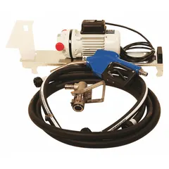This electric drum pump system is designed for dispensing diesel exhaust fluid from drums. It features a 1/10 hp motor, polypropylene construction, and a maximum flow rate of 8 gpm. The kit includes a discharge hose and a stainless steel nozzle; a meter is not included. Operates on 115 V AC.