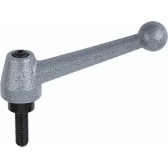 Steel ball-style adjustable handle with threaded stud, M10 thread, 83 mm length. Used for manual clamping and positioning in jigs, fixtures, and workholding setups where tool-free adjustment is needed.