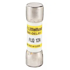 Midget time-delay cylindrical fuse rated 12 A, 500 V AC, 300 V DC. Dimensions 13/32 in x 1 1/2 in. Provides overcurrent protection in circuits with inrush currents, such as motor starters, control transformers, and power supplies.