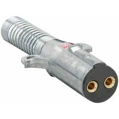 Two-pole plug designed for 4 ga wire gauge cables, featuring a spring guard for cable protection. Used for heavy-duty electrical connections in fleet and vehicle maintenance, such as truck-trailer lighting and power systems.