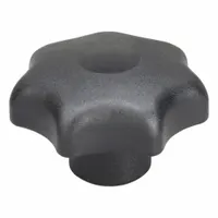 This 7-arm knob features a 63 mm diameter plastic body with a stainless steel threaded insert. The 1/2"-13 thread has an 18 mm length. It is used for manual adjustment and clamping on industrial machinery, jigs, and fixtures, providing a secure grip without tools