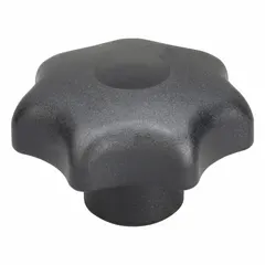 This 7-arm knob features a 63 mm diameter plastic body with a stainless steel threaded insert. The 1/2"-13 thread has an 18 mm length. It is used for manual adjustment and clamping on industrial machinery, jigs, and fixtures, providing a secure grip without tools.