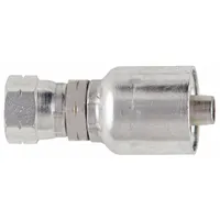 Steel straight fitting with female inverted flare x genderless crimp connection. For -6 hose dash size, 5/8"-18 thread. Used in hydraulic systems for permanent hose assemblies requiring leak-resistant connections