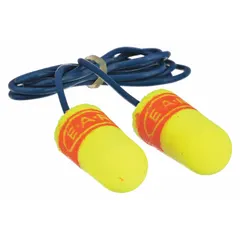 These 3M bullet-shaped earplugs provide 32 dB NRR hearing protection. They are metal-detectable, corded, and disposable, with a roll-down design for easy insertion. Suitable for industrial environments where noise reduction and contamination prevention are required. Pack of 200 pairs.