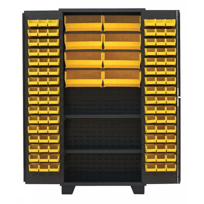 JAMCO Bin Cabinet: 36 in x 24 in 78 in, 2 Shelves, 104 Bins, Yellow, Flush, 14 ga Panel - Standard Bin Cabinets with Shelves
