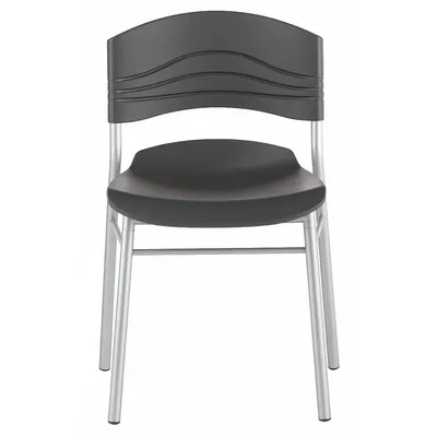 ICEBERG Cafe/Bistro Chair: Plastic Seat, Steel Frame, Seat Color Graphite - Plastic Stackable Chairs