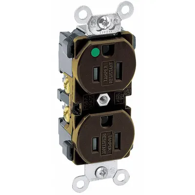 LEVITON Receptacle: Hospital Grade Fed. Spec., Duplex, 5-15R, Brown, 125V AC, 15 A - General Purpose Receptacles