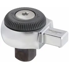 Square ratcheting torque wrench head with 3/8 in square drive and 2 in overall length. Designed for use with compatible torque wrench handles to apply controlled torque to fasteners in assembly, maintenance, and repair tasks.