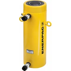 Double-acting hydraulic cylinder with 200 ton nominal capacity and 24 in nominal stroke length. Constructed from steel for heavy lifting, pressing, and structural testing in industrial maintenance, construction, and manufacturing applications.