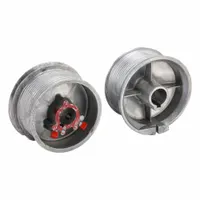 Aluminum cable drum for garage door systems. Outside diameter 4 in, maximum load rating 375 lb. Sold in pack of 2. Guides and supports lifting cables during door operation