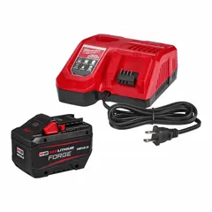 This kit includes one 18V DC M18 12 Ah battery and a charger. The battery features oil-resistant construction for use in environments with exposure to lubricants or fuels. It powers M18 cordless tools for high-drain applications such as drilling, cutting, and fastening.