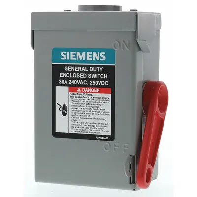 Siemens Safety Switch: Non-Fusible, 30 A, Three Phase, 240V AC, Galvanized Steel - Non-Fusible Safety Switches