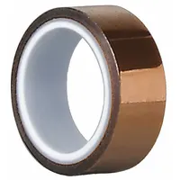 This polyimide film tape with silicone adhesive is designed for high-temperature masking applications such as wave soldering, powder coating, and PCB protection. It offers heat resistance up to 260 °C. The tape is 5 yards long, 2.5 mil thick, and brown in color