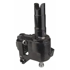 This black steel cylinder assembly is a replacement hydraulic cylinder for pallet jacks, designed for use with the 4YX97 model. It restores lifting and lowering function in material handling equipment used in warehouses and industrial facilities.