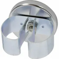 Round cup ceramic magnet with a clip for mounting. Holding-style magnet with a maximum pull force of 7 lbf. Suitable for industrial fixturing and positioning applications such as securing parts during machining, assembly, or inspection
