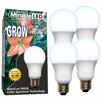 MIRACLE LED Grow Bulb: LED, A19, 120V, Blue/Full/Broad - Plant Growth Bulbs