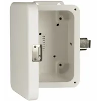 This WIEGMANN fiberglass enclosure measures 6 inches by 4 inches by 4 inches and features a hinged solid cover secured with a padlock hasp. Rated NEMA 1, 12, 3R, 4X, and 6P, it is suitable for protecting electrical controls, terminals, and instruments in environments requiring resistance to water, dust, corrosion, and temporary submersion. Knockouts are not included