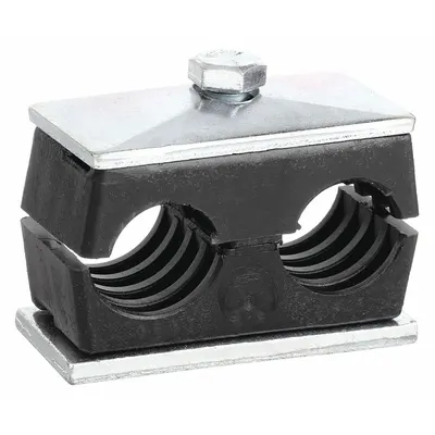 BEHRINGER PIPE SYSTEMS Vibration-Dampening Beta Clamp: Ribbed Bore, Steel Clamp, For 2 Lines (MPN TW2025-PP) - Vibration-Dampening Textured Core Beta Clamps
