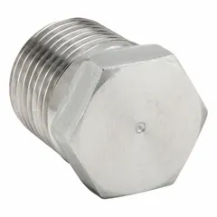 316 stainless steel plug with 1 in male BSPT thread, rated for 4,500 psi. Length 1 1/4 in. Used to seal high-pressure pipe systems in hydraulic, pneumatic, and fluid handling applications.